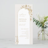 Elegant Gold Botanical Floral Arch Wedding Programmakaart (Staand voorkant)