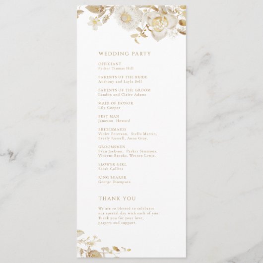 Elegant Gold Botanical Floral Arch Wedding Programmakaart (Achterkant)