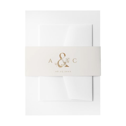 Elegant Gold Botanical Floral Monogram Weddenschap Uitnodigingen Wikkel (Voorkant Voorbeeld)