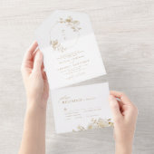 Elegant Gold Botanical Floral Weddenschap Monogram All In One Uitnodiging (Afscheurbaar)