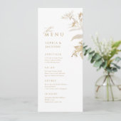 Elegant Gold Botanical Floral Wedding Menu (Staand voorkant)