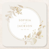 Elegant Gold Botanical Floral Wreath Wedding Kartonnen Onderzetters (Voorkant)