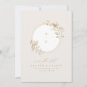 Elegant Gold Botanical Floral Wreatmonogram Save The Date (Voorkant)