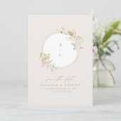 Elegant Gold Botanical Floral Wreatmonogram Save The Date (Staand voorkant)