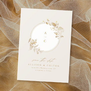 Elegant Gold Botanical Floral Wreatmonogram Save The Date
