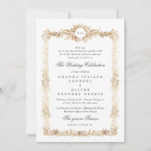 elegant gold botanical frame monogram wedding kaart (Voorkant)