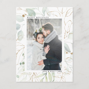 Elegant Gold Botanical Greenery Photo Holiday Briefkaart