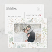 Elegant Gold Botanical Greenery Photo Holiday Post Briefkaart (Voorkant / Achterkant)