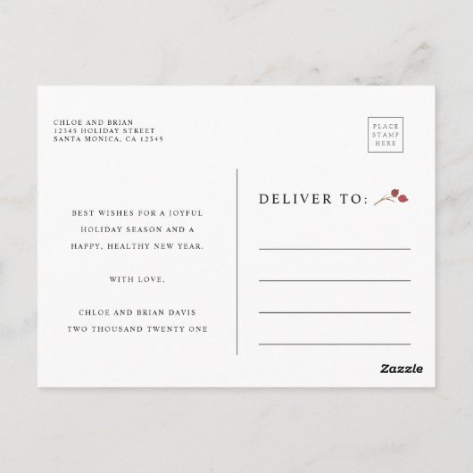 Elegant Gold Botanical Greenery Photo Holiday Post Briefkaart (Achterkant)