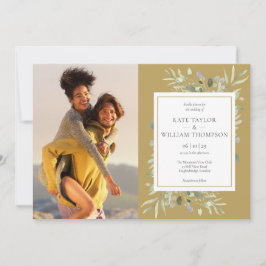 Elegant Gold Botanical Greenery Photos Wedding Kaart