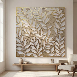 Elegant Gold Botanical Leaves – Realist Canvas Afdruk