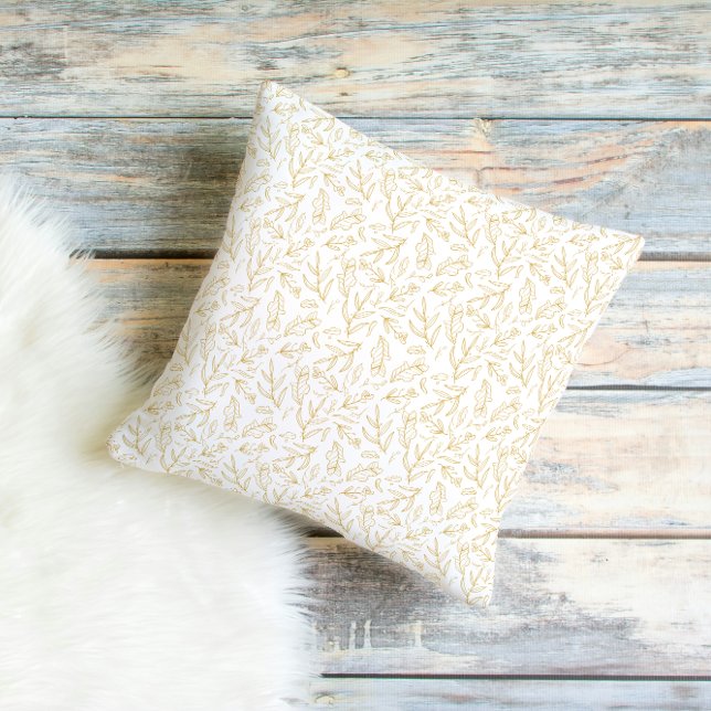 Elegant Gold Botanical Line Art Throw Pillow Kussen (Creator heeft geüpload)