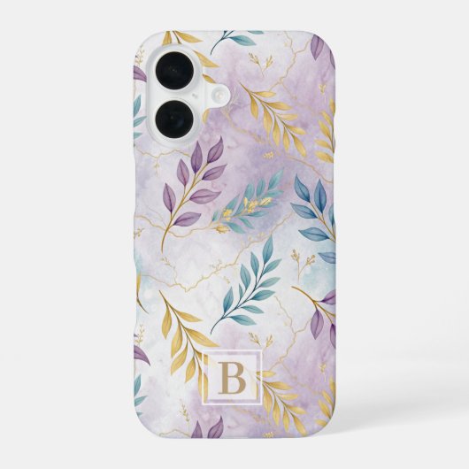 Elegant Gold Botanical Marble Mongram iPhone 16 Hoesje (Achterkant)