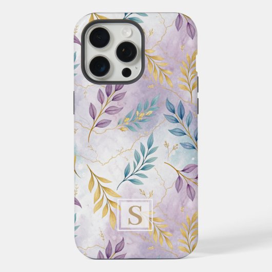 Elegant Gold Botanical Marble Mongram iPhone Hoesje (Achterkant)
