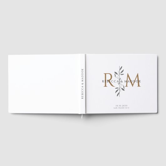Elegant Gold Botanical Monogram Wedding Gastenboek (Volledig)