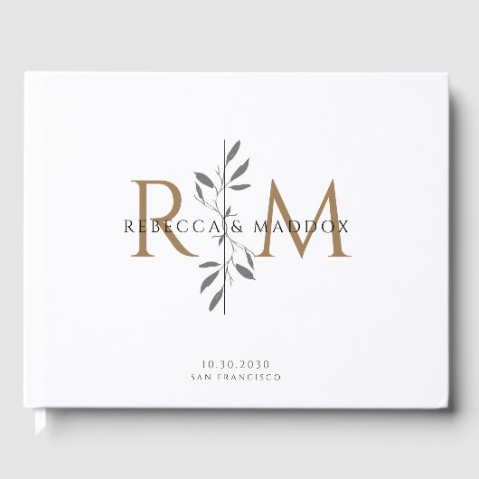 Elegant Gold Botanical Monogram Wedding Gastenboek (Voorkant)