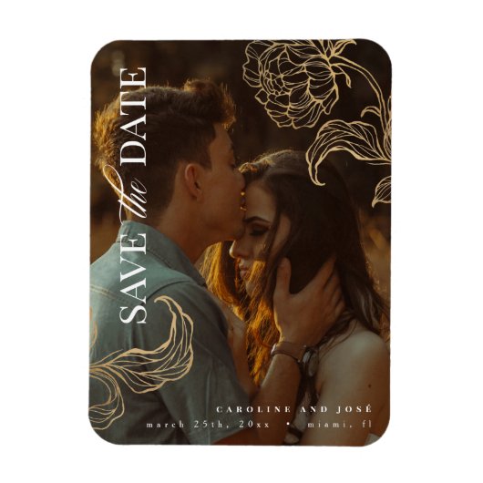 Elegant Gold Botanical Photo Save the Date Magneet (Verticaal)