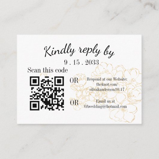 Elegant Gold Botanical QR RSVP Enclosure Kaart (Achterkant)