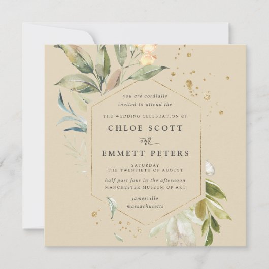 Elegant Gold Botanical Square Weddenschap Kaart