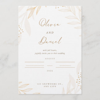 Elegant Gold Botanical Wedding Invitation | Editab Kaart