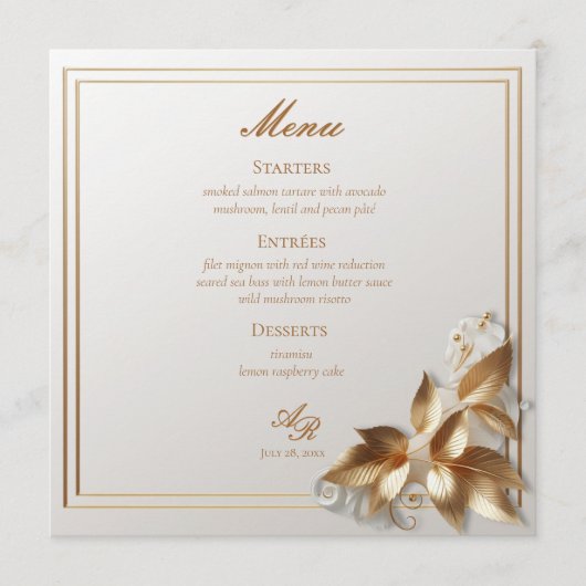 Elegant Gold Botanical Wedding  Menu (Voorkant)