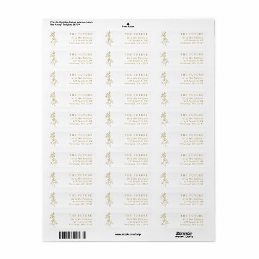 Elegant Gold Botanical Wedding Return Address Etiket (Full Sheet)