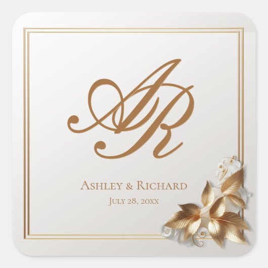 Elegant Gold Botanical Wedding  Vierkante Sticker (Voorkant)