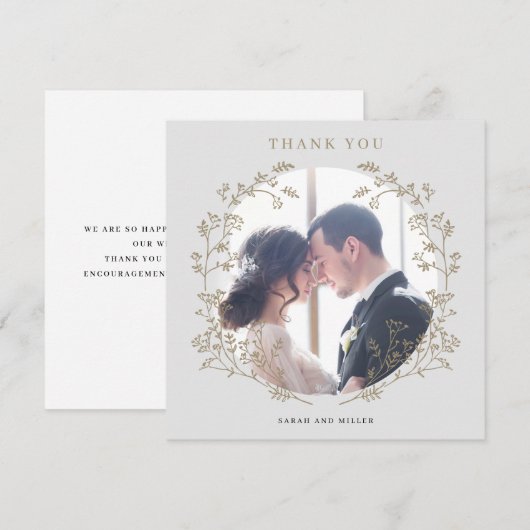 Elegant Gold Botanical Wreatfoto Hartelijk dank (Voorkant / Achterkant)