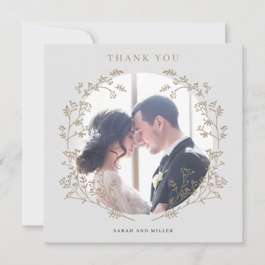 Elegant Gold Botanical Wreatfoto Hartelijk dank (Voorkant)