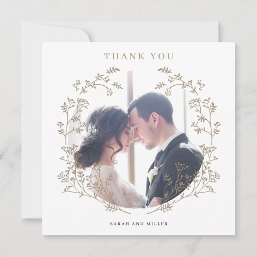 Elegant Gold Botanical Wreatfoto Hartelijk dank (Voorkant)