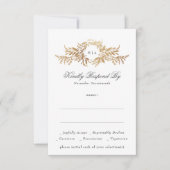 elegant gold botanical wreath monogram wedding RSVP kaartje (Voorkant)