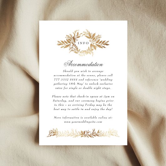 elegant gold botanical wreath wedding extra info informatiekaartje