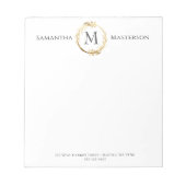 Elegant Gold Botanical Wreatmonogram Initiaal Notitieblok (Voorkant)