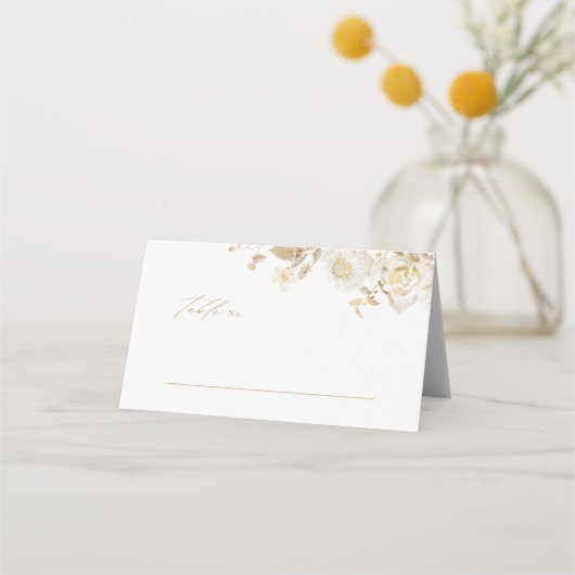 Elegant Gold Botanical Wreatmonogram Weddenschap Plaatskaartje (Voorkant)