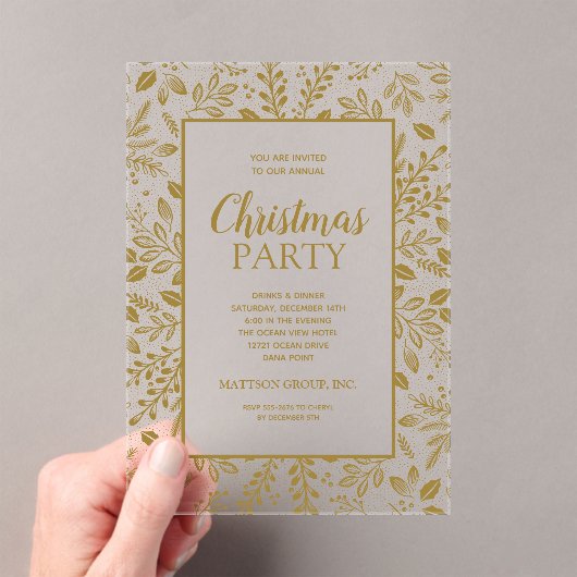 Elegant Gold Botanicals Christmas Party Acryl Uitnodigingen (Insitu (Draagbaar))