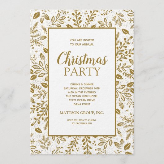 Elegant Gold Botanicals Christmas Party Kaart (Voorkant)
