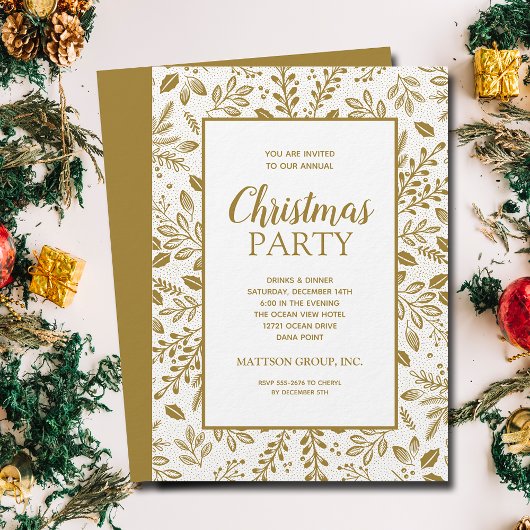 Elegant Gold Botanicals Christmas Party Kaart