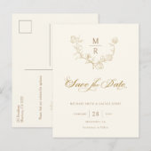Elegant Gold Botanische Calligrafie Sparen de Datu Aankondigingskaart (Voorkant / Achterkant)