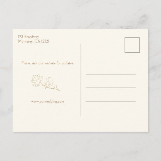 Elegant Gold Botanische Calligrafie Sparen de Datu Aankondigingskaart (Achterkant)