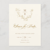 Elegant Gold Botanische Calligrafie Sparen de Datu Aankondigingskaart (Voorkant)
