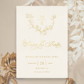 Elegant Gold Botanische Calligrafie Sparen de Datu Folie Uitnodiging