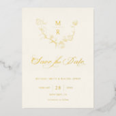 Elegant Gold Botanische Calligrafie Sparen de Datu Folie Uitnodiging (Voorkant)