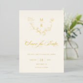 Elegant Gold Botanische Calligrafie Sparen de Datu Folie Uitnodiging (Staand Voorkant)