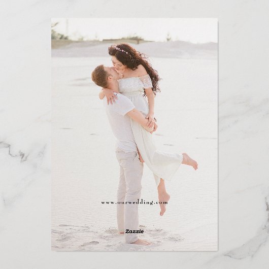 Elegant Gold Botanische Calligrafie Sparen de Datu Folie Uitnodiging (Achterkant)