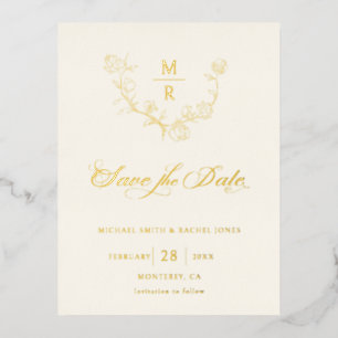 Elegant Gold Botanische Calligrafie Sparen de Datu Folie Uitnodiging Briefkaart