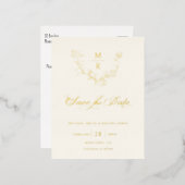 Elegant Gold Botanische Calligrafie Sparen de Datu Folie Uitnodiging Briefkaart (Voorkant / Achterkant)