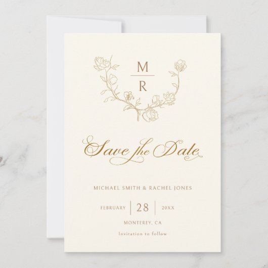 Elegant Gold Botanische Calligrafie Sparen de Datu Save The Date (Voorkant)