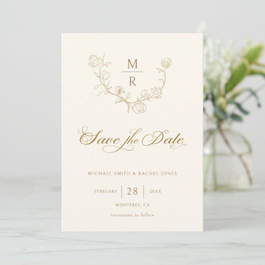 Elegant Gold Botanische Calligrafie Sparen de Datu Save The Date (Staand voorkant)