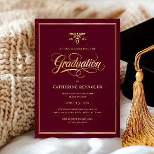 Elegant Gold Bourgondië Medical Graduation Party Kaart