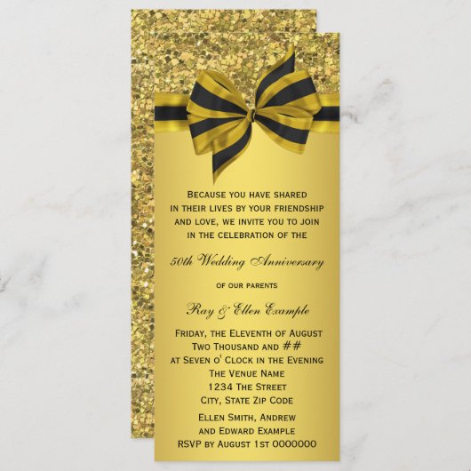 Elegant Gold Bow 50th Jubileum Party Kaart (Voorkant / Achterkant)